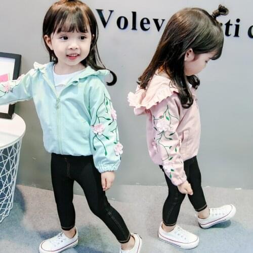 IENENS Kids Baby Girl Embroidered Outerwear Tops Clothes Clothing Children Girls Trench Girls Hooded Jackets Coats Fit 1-4Y