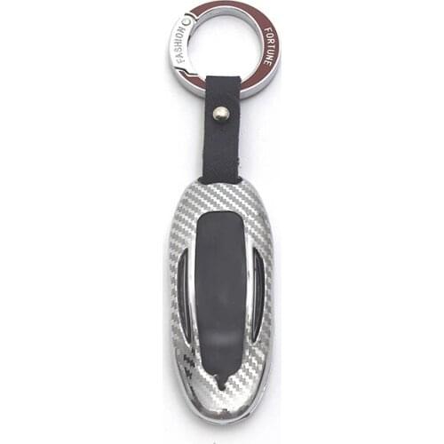 For Tesla Model S Model 3 Model X 1 Piece of Carbon Fiber Car Key Box Cover, Zinc Alloy Key Case Storage Bag Protective Cover