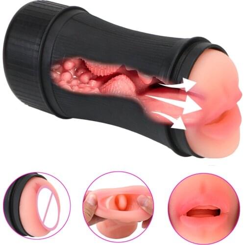 IKOKY Male Masturbator Cup TPE Realistic Vagina Oral Mouth Deep Throat Blow Job Erotic Sex Toys For Men