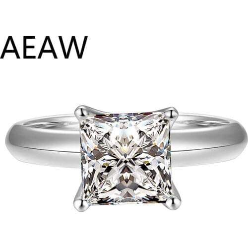 Solid 18K White Gold AU750 1CT DF Color Princess Cut Moissanite Ring Lab Diamond Ring Engagement Ring Wedding Ring For Women