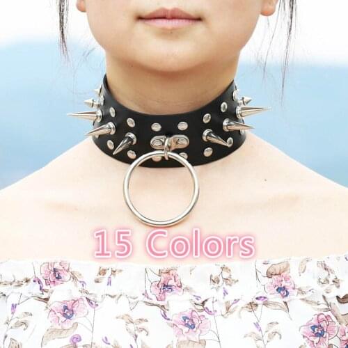 15 Colors Big Ring Pendant Choker Punk Anime Cosplay Sharp Rivet Necklace Gothic Wide Collar Nightclub Girl Exaggerating Jewelry
