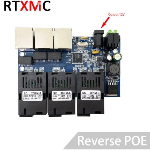 Reverse POE AAB 3SC3RJ45 10/100M Fast Ethernet switch 20KM Ethernet Fiber Optical Converter Single Mode 3 RJ45 and 3SC fiber
