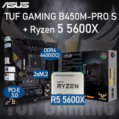 ASUS TUF GAMING B450M-PRO S Motherboard Set + AMD Kit Ryzen R5 5600X DDR4 128GB PCI-E 3.0 M.2 B450 Placa-mãe AM4 Desktop B450