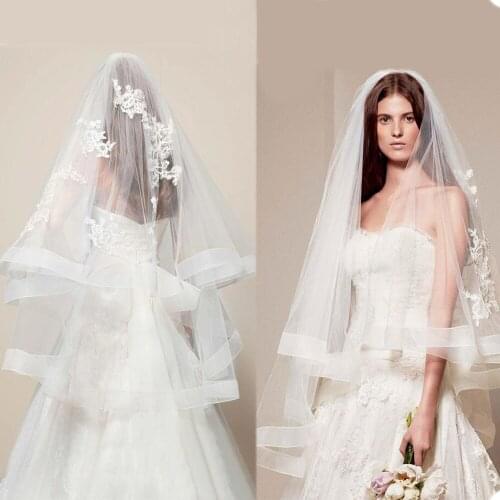 Hot Fingertip Length Wedding Veils One Layer Appliqued Edge Tulle Bridal Veil Custom Mad For Women Hair Accessories