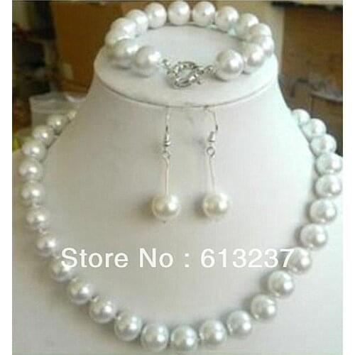 Fashion 10mm beautiful white shell simulated-pearl diy charming round beads necklace jewery set making 18inch/7.5inch GE4044