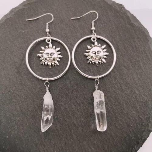 Celestial sun earrings crystal rough witchy pagan jewellery handmade Fashion Women Gifts 2020 new beautiful novelty
