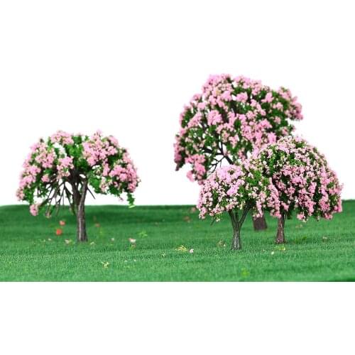 NEW 4 Pieces Plastic Model Trees Train Layout Garden Scenery White and Pink Flower Trees Diorama Miniature Pink