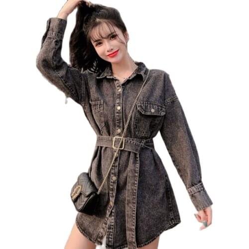 Spring 2020 new Cowboy Coat Korean loose mid-length lace-up denim jacket womens Fashion Girl Jean Outwear Tops Female colthing