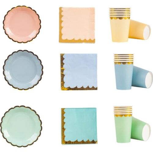 Gold Green Disposble Tableware Plate Spoon Forks Napkin For Kids Baby shower Wedding Pinic Birthday Party Decoration Supplies