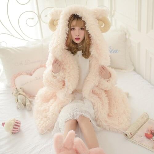 Autumn Winter Sweet Womens Faux Fur Coat Hooded With Cute Ears Decoration Thick Warm Outwear Girls Coats A111