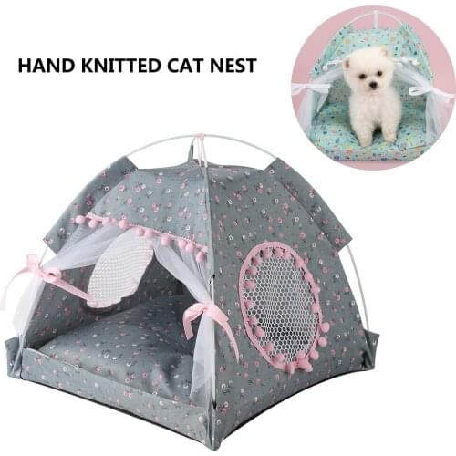 Pet Tent Portable Bed Double-sided Seat Mat For Summer & Winter Dog Cat Playing Bed Cushion Waterproof Folding House Kennel Bed
