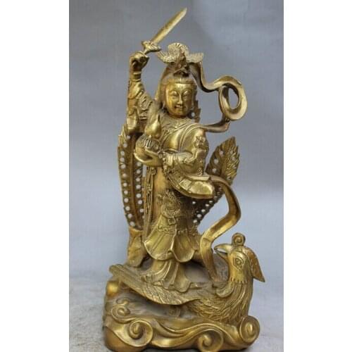 Song voge gem S2905 14" Chinese Brass Dragon Fairy Belle Beauty Goddess Ride Fly Phoenix Statue