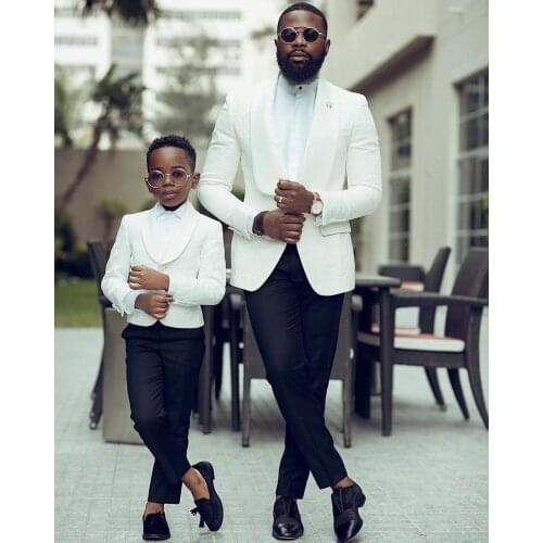 Jacket+Pants) Handsome Jacquard White Blazer Black Pants Tuxedo Wedding Man Suit 2 Piece Formal Man Blazer Custom Made