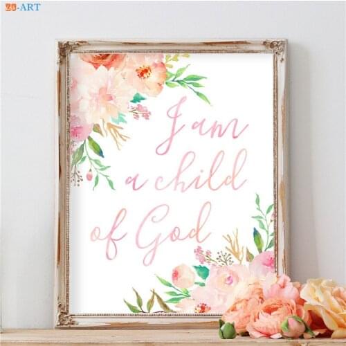 Nursery Bible Verse Prints Wall Art Scripture Art Blush Pink Watercolor Poster Floral Flower Canvas Painting
