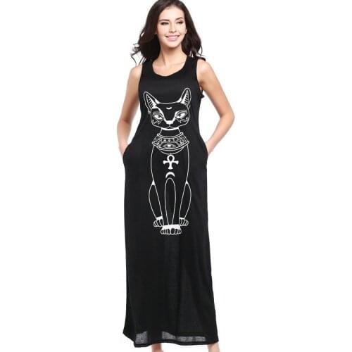 2019 Animal Cat Vest Dress Sexy Bag Hip Slim Sleeveless Maxi Dress