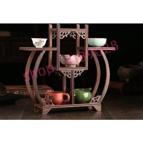 Solid wood chicken wing wood, mid high arch moon style curio shelves, ornament pendulum rack
