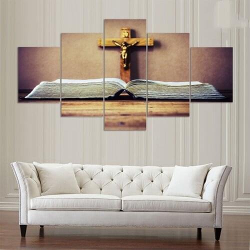 HD Printed Poster Painting 5 Panels Crucifix Of Jesus Christ Canvas Wall Art Pictures Kitchen Restaurant Decor Living Room