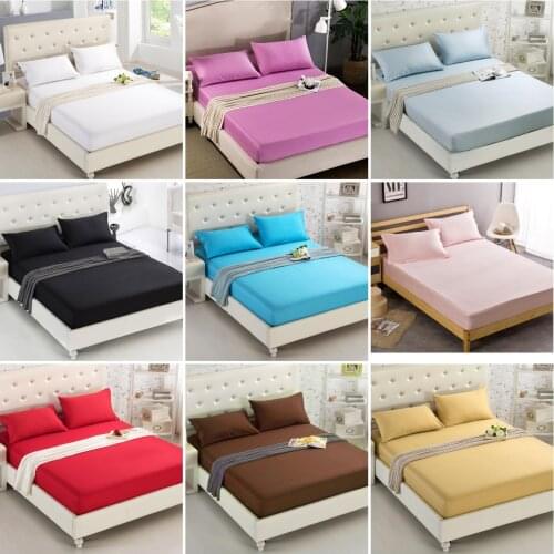Pure 24 Colors Solid Fitted Bedsheet Cotton Polyester Fitted Sheet Full/Queen/King Modern Fashion Pure Colored Fitted Bed Sheets