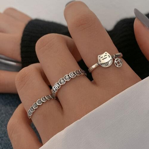 Vintage Lucky Cat Money Opening Adjustable Ring for Women Girl Jewelry Gift Cute Fashion Gold Silver Plated Animal Coin Ring