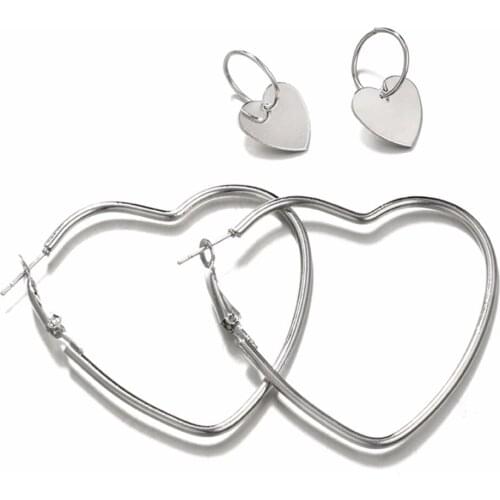 Shellhard Bohemian Jewelry Trendy Double Heart Pendant Earring Love Heart Shape Hoop Earring For Women Fashion Jewellery
