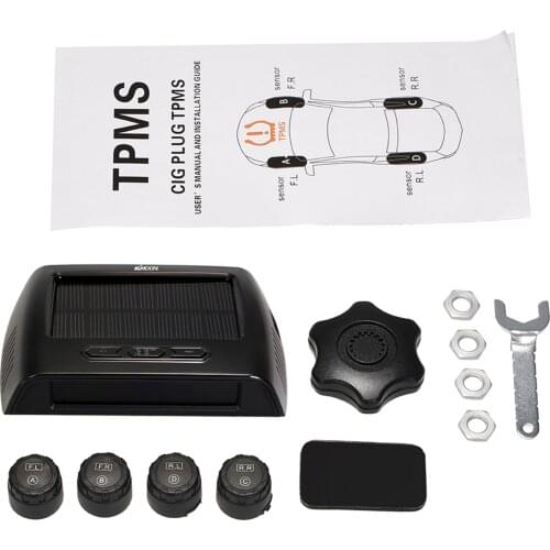 TPMS Car Tire Monitoring Pressure Display auto Alarm Monitor Solar Power Charging Temperature Warning with 4 sensors