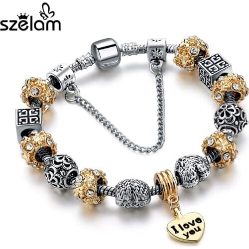 Szelam Silver Heart Charms I Love You Bracelets & Bangles For Women DIY Jewellery Original Pulsera 2019 New SBR160156