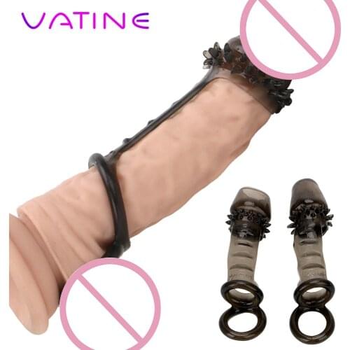 VATINE Man Spike Dotted Condom Extender Penis Ring Delay Ejaculation Adult Sex Toy Penis Sleeve Reusable Dildo Enlargement