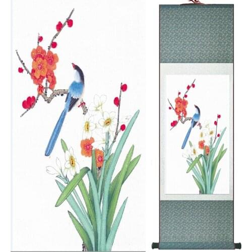Top quality Traditional Birds and flower Painting Spring Ink wash painting silk scroll birds and flower painting