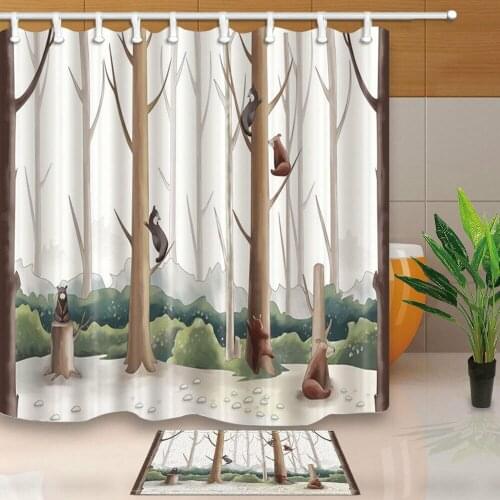 Cartoon forest and bear Shower Curtain Bathroom Decor With 12 hooks