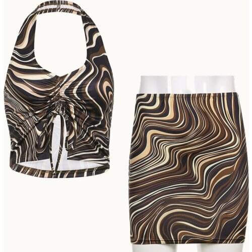 2021 New Summer Sexy Women Backless Crop Tops Mini Skirts Two Piece Set Women Skirt Dress Suit Festival Clothing Tops Tee Female