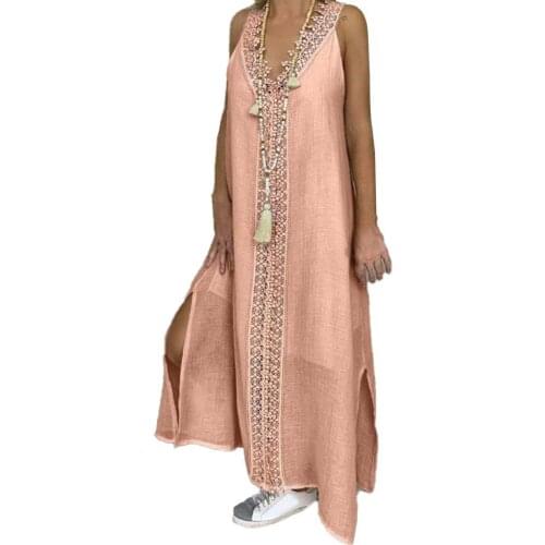 Lace Sexy Midi Womens Dress 2021 New Summer Casual Solid Patch Work Fashion Spaghetti Straps Deep V Neck Split Dresses Vestidos