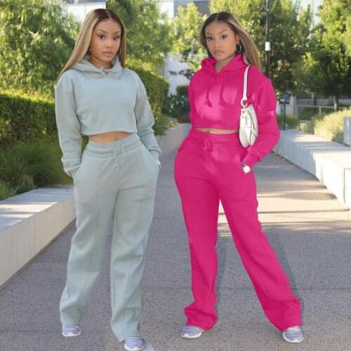 Hoodie Tracksuit Women Wide Leg Pants Set Thick Sweatshirt Sweatpants Joggers Sport Suits Outfits Sweatsuits 2 Piece Set Winter