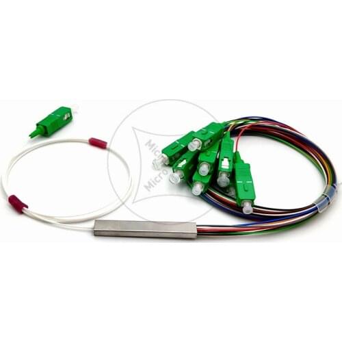 10 PCS/Lot PLC Optical Splitter SC APC 1X8 FBT Optical Coupler Singlemode Simplex Steel Pipe FTTH Fiber Optic Splitter