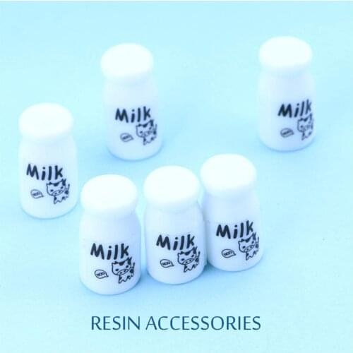 10Pcs Miniature Simulation Milk Bottle Kawaii Resin Cabochon Fairy Garden Oranments Figurines DIY Scrapbooking Phone Deco