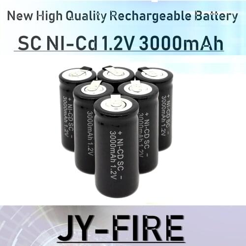 Brand New 10Pcs/Lot SC NI-Cd Rechargeable Battery 1.2V 3000mAh,Black,With Tab For LED Power Tools