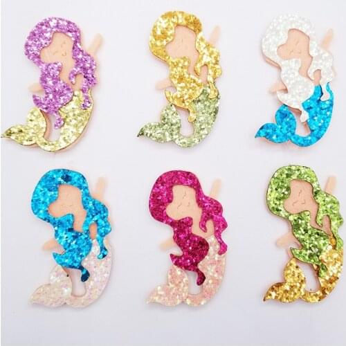18Pcs/lot 3.8*5.8CM Glitter Appliques Cartoon Mermaid Nonwoven Padded Patches for DIY Hair Clips Decor Accessories