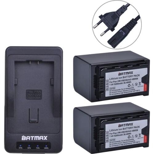 2Pcs 5200mAh VW-VBD58 VBD29 VBD58 VBD78 Batteries + Rapid LED Single Charger for Panasonic AJ-HPX260MC,HPX265MC,PX270,PX280MC
