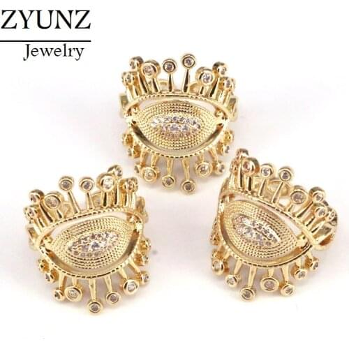 5PCS, Fashion Gold Color Hollow Out CZ Crystal Eye Charm Rings for Women Party Engagement Ring