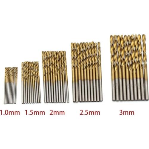 50Pcs HSS Titanium Coated Drill Bits High Speed Steel Drill Bit Set High Quality Power Drilling Tools for Wood 1/1.5/2/2.5/3mm