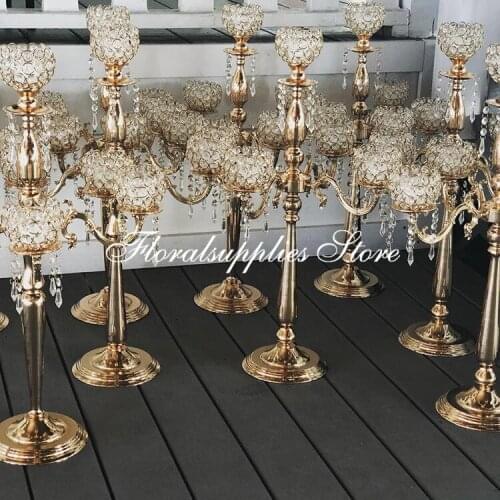 6PCS 5-arm 75 cm tall golden silver color crystal candelabra candlestick decorative wedding centerpieces for event decoration