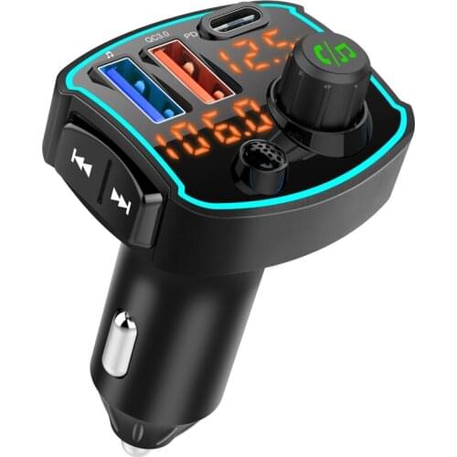 Car Bluetooth 5.0 FM transmitter Dual LCD display Car Mp3 Player Handsfree Car Kit QC3.0 PD18W Quick charge Wholesale