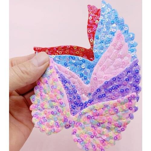 20pcs 8.5*7cm shiny Angel wings Fabric Patches Padded Felt Garment Appliques Padded Felt Appliques Hair Hat Decorative Ornament