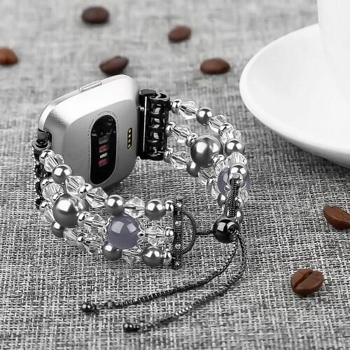 Beaded Bands Women Girl Wristband Replacement for Fitbit Versa 2 Jewelry Bracelet with Elastic Agate Strap for Fitbit Versa Lite