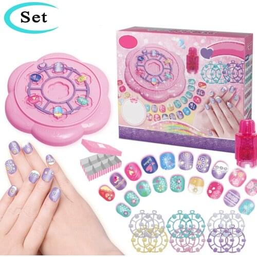 Girl Pretend Play Nail Makeup Toy Fun Makeup DIY Fake Nail Patch Manicure Set Toys Fairy Dress Up Game For Girl Gift