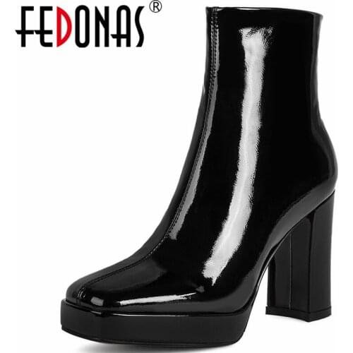 FEDONAS Women Ankle Boots 2021 Autumn Winter Classic Fashion Concise Genuine Leather Office Lady Party Shoes Woman High Heels