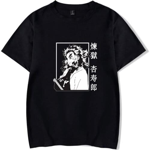 Cool Anime Quality Shirt Demon Slayer Rengoku Kyoujurou Short Sleeve T Shirt Harajuku Tops Summer Tees Shirts Dropship Clothing