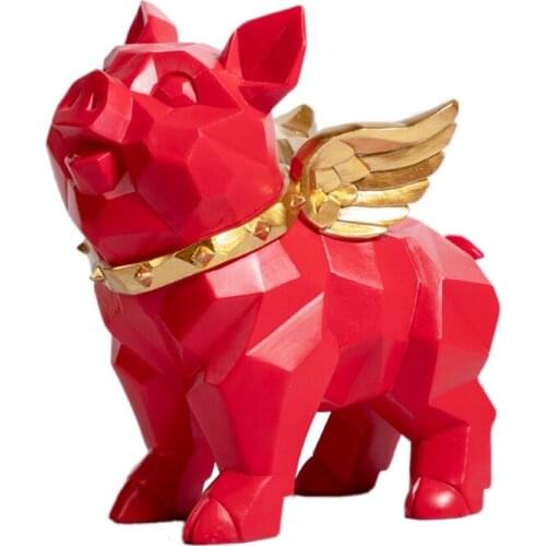 GEOMETRY PIG ANGEL FIGURINE STATUE ANIMAL ART SCULPTURE RESIN CRAFTWORK HOME DECORATION ACCESSORIES FOR LIVING ROOM R221