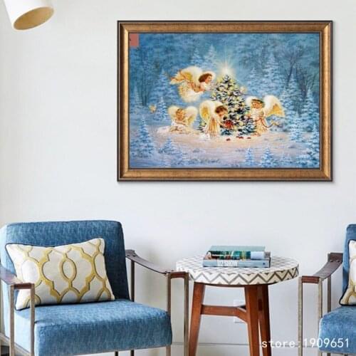 No frame religious figures angels Christmas tree canvas printings oil painting printed on cotton wall art decoration picture
