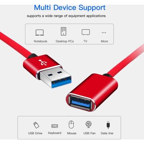 Kebidu TV USB Port Extended Cable USB 2.0 Data Sync Extender Cable Cord Nylon USB Extension Cable For PC SSD HDD Printer