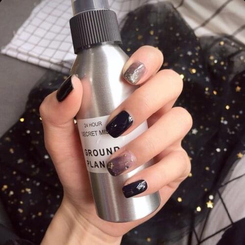 Ins beautiful black pure color star and moon theme false nails 24pcs Cute decorated fake nails Japanese lady full nail tips
